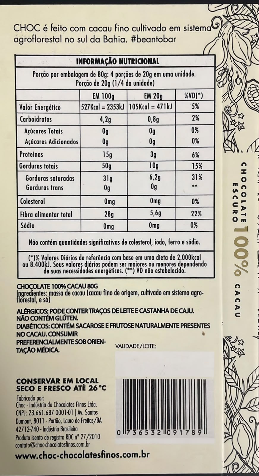 Barra Choc 100% Cacau Clássico