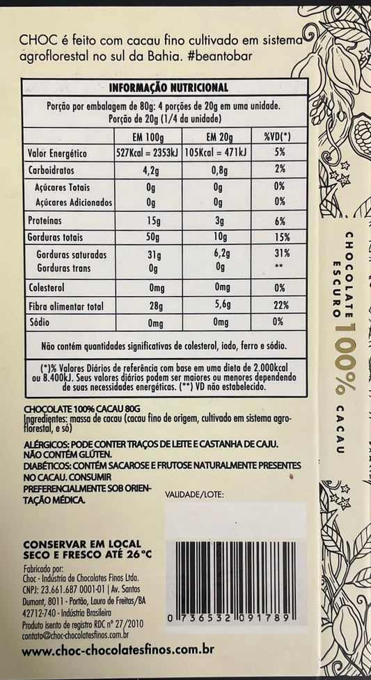 Barra Choc 100% Cacau Clássico
