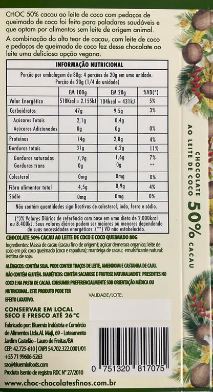 Barra Choc 50% Cacau C/ Coco Queimado